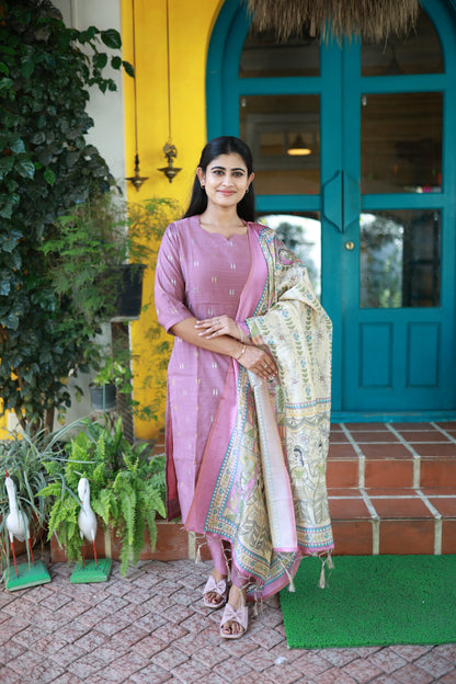 Premium Raw Silk With Kalamkari Printed Duppata Set(With lining)LP FC0280