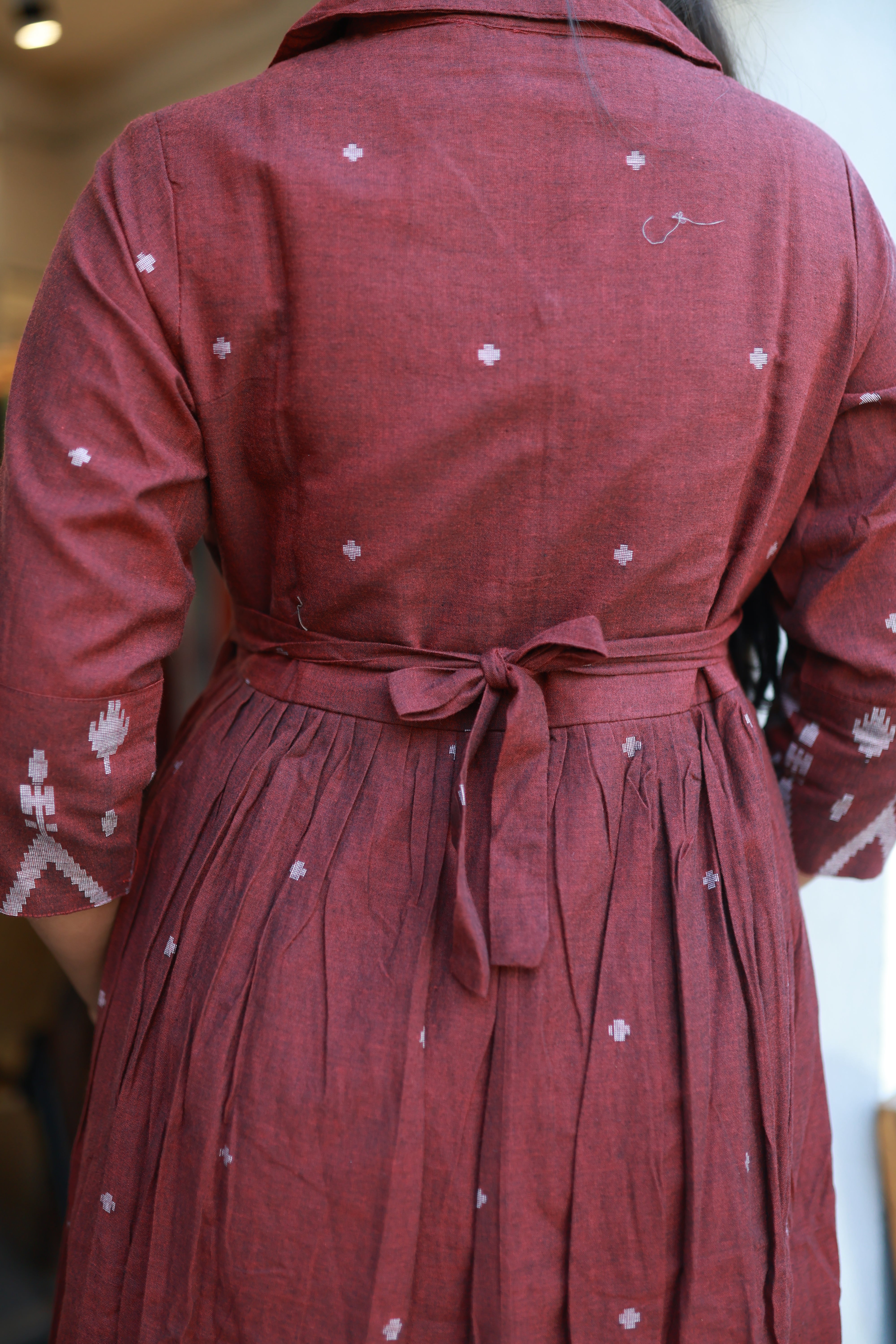 Premium Cotton Jamdani Maxi Centre Zip ( with cotton Lining )-Maroon