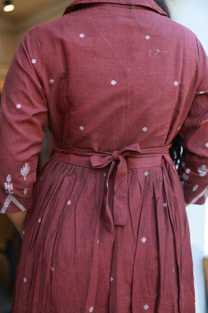 Premium Cotton Jamdani Maxi Centre Zip ( with cotton Lining )-Maroon FC0155