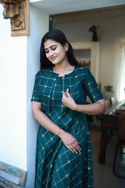 Green-Festive Raw Silk Maxi with Detachable Overcoat FC0180