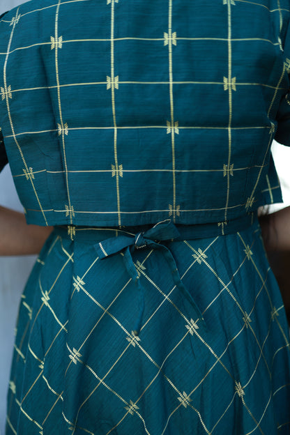 Green-Festive Raw Silk Maxi with Detachable Overcoat FC0180