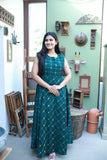 Green-Festive Raw Silk Maxi with Detachable Overcoat- Feeding/Non Feeding