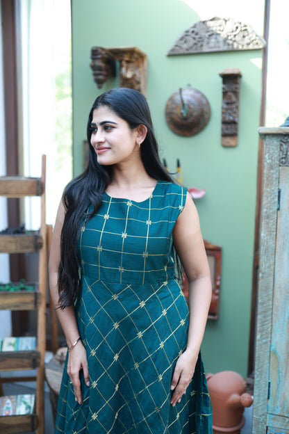 Green-Festive Raw Silk Maxi with Detachable Overcoat FC0180