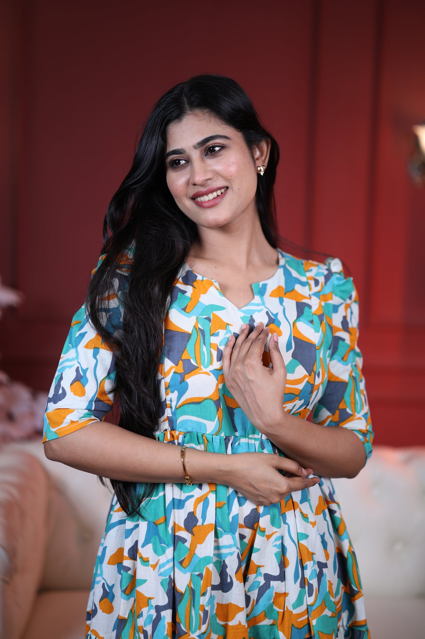 Premium Cotton Printed 3-Tier Maxi Dress | Size M-3XL | Feeding/Non-Feeding