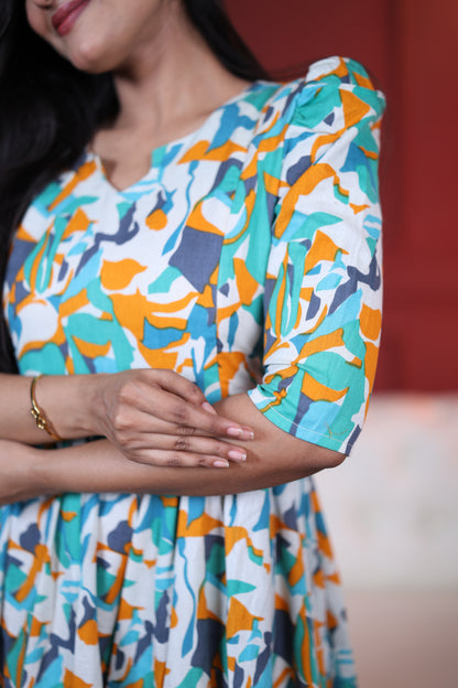 Premium Cotton Printed 3-Tier Maxi Dress | Size M-3XL | Feeding/Non-Feeding