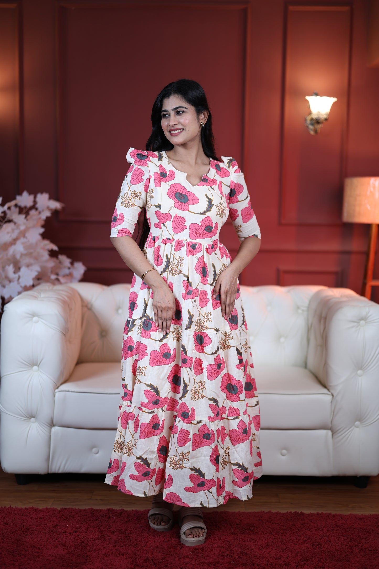 Premium Cotton Printed 3-Tier Maxi Dress | Size M-3XL | Feeding/Non-Feeding