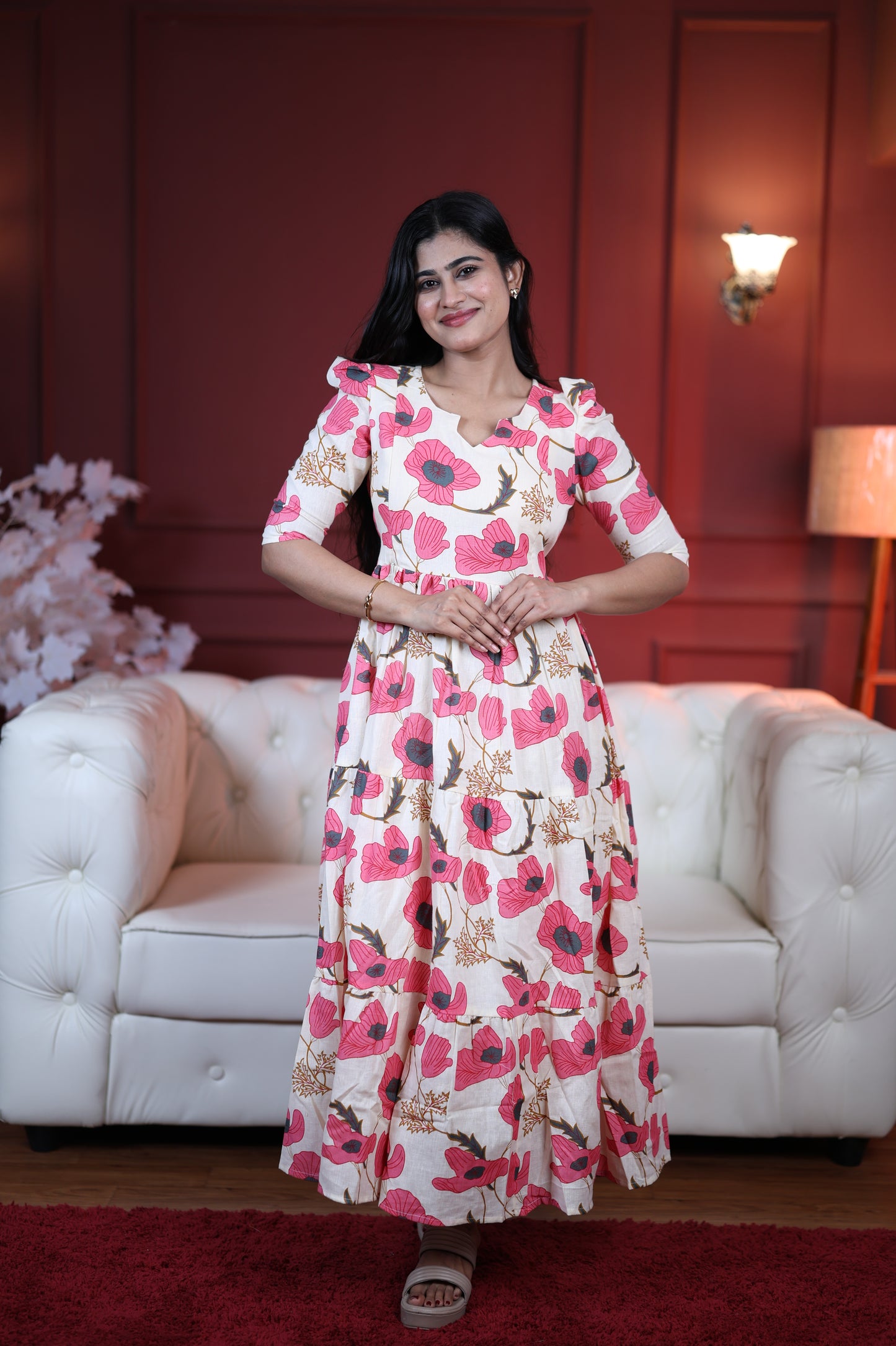 Premium Cotton Printed 3-Tier Maxi Dress | Size M-3XL | Feeding/Non-Feeding