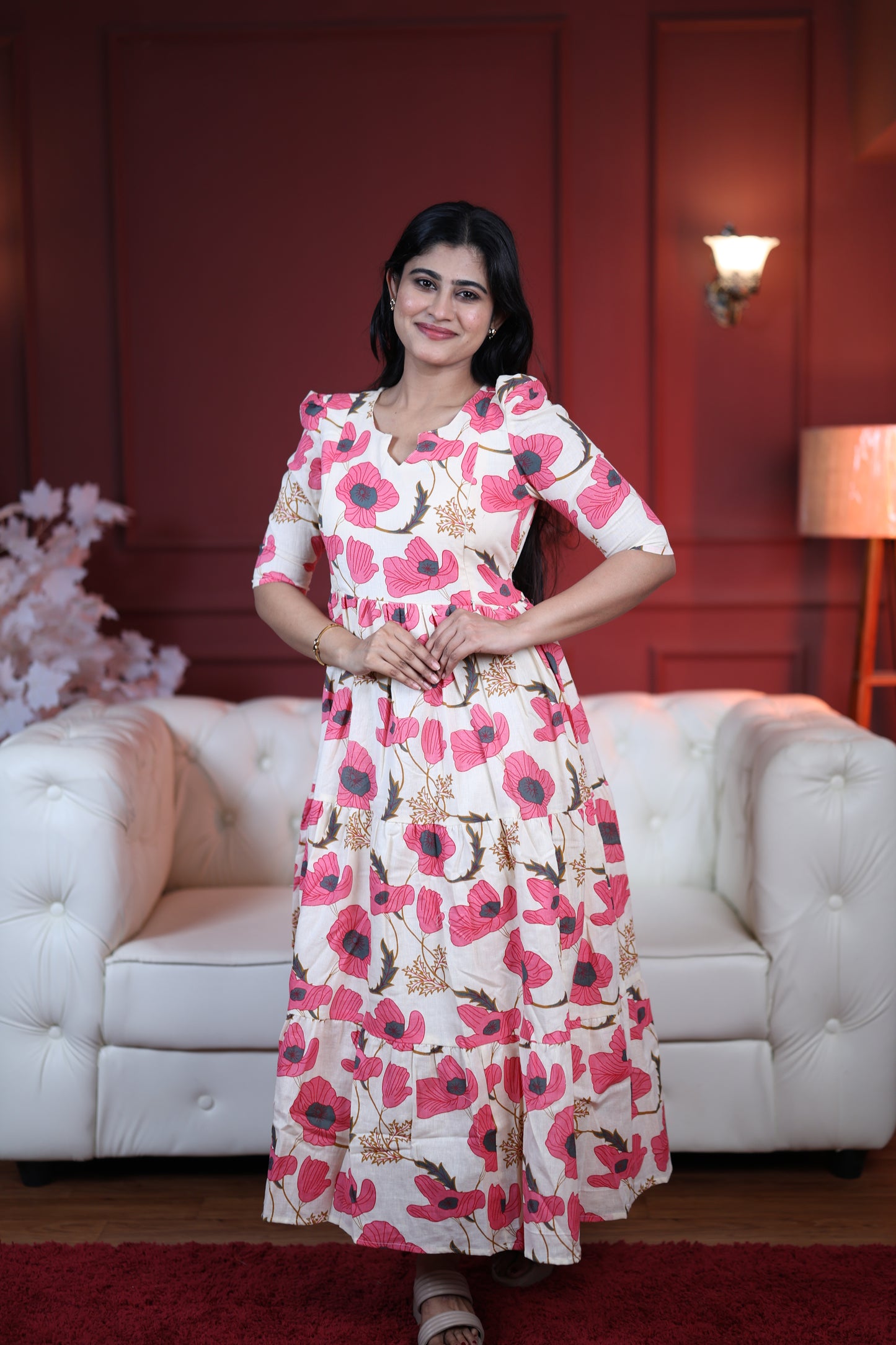 Premium Cotton Printed 3-Tier Maxi Dress | Size M-3XL | Feeding/Non-Feeding