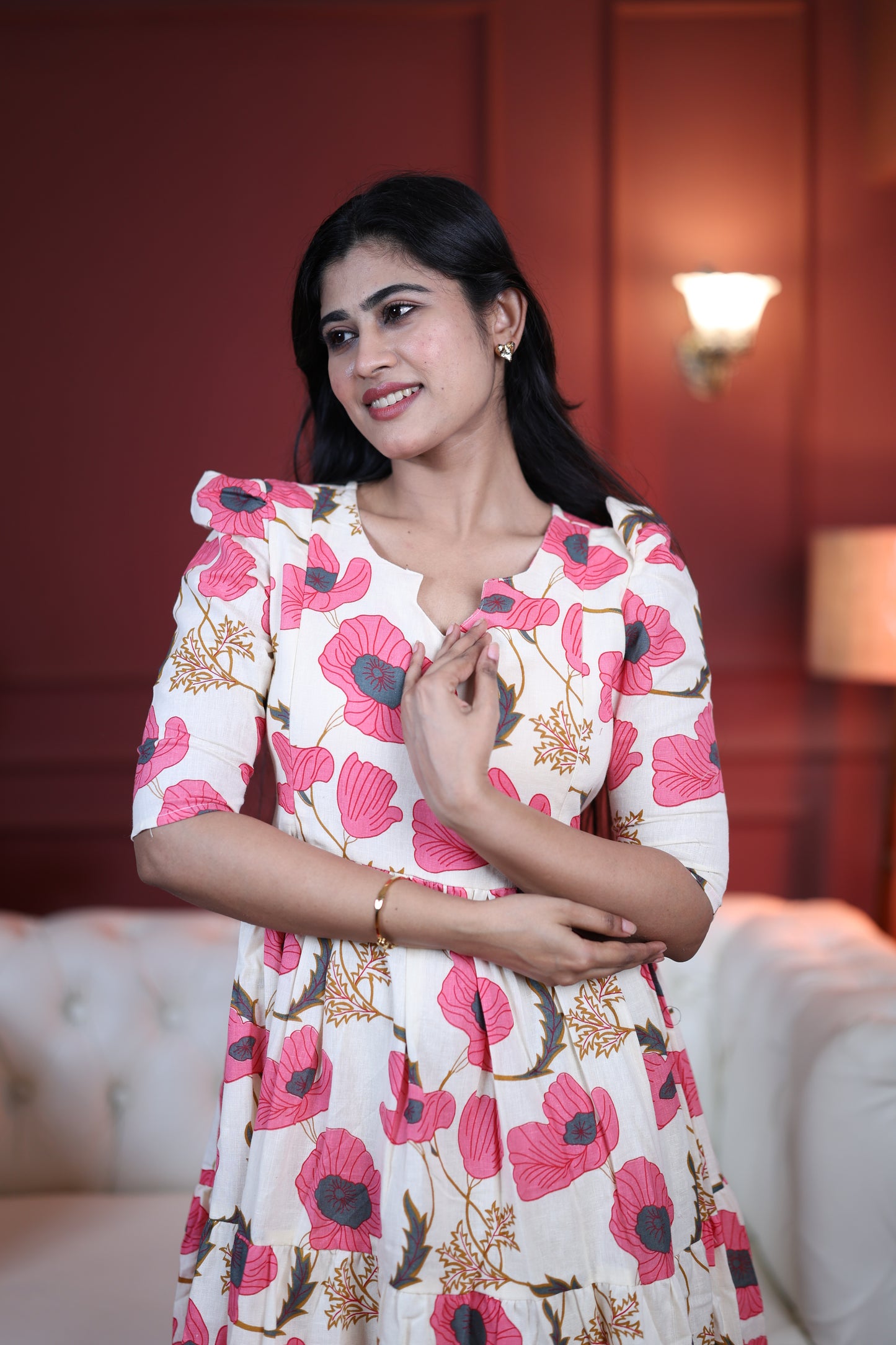 Premium Cotton Printed 3-Tier Maxi Dress | Size M-3XL | Feeding/Non-Feeding