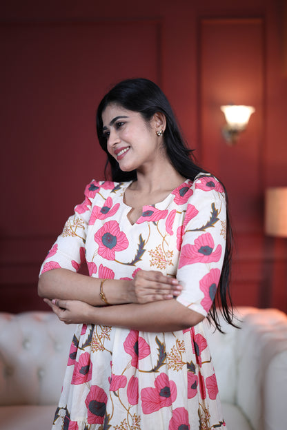 Premium Cotton Printed 3-Tier Maxi Dress | Size M-3XL | Feeding/Non-Feeding