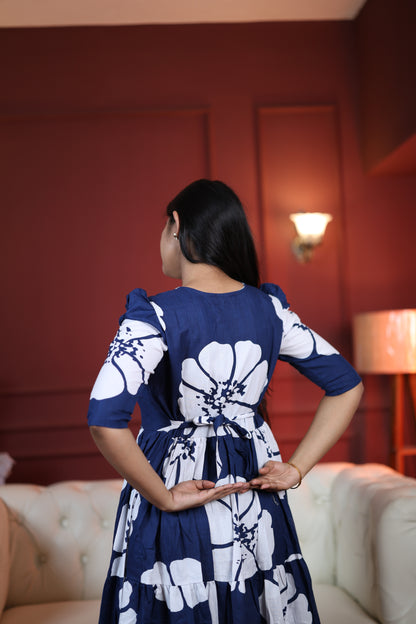 Premium Cotton Printed 3-Tier Maxi Dress | Size M-3XL | Feeding/Non-Feeding