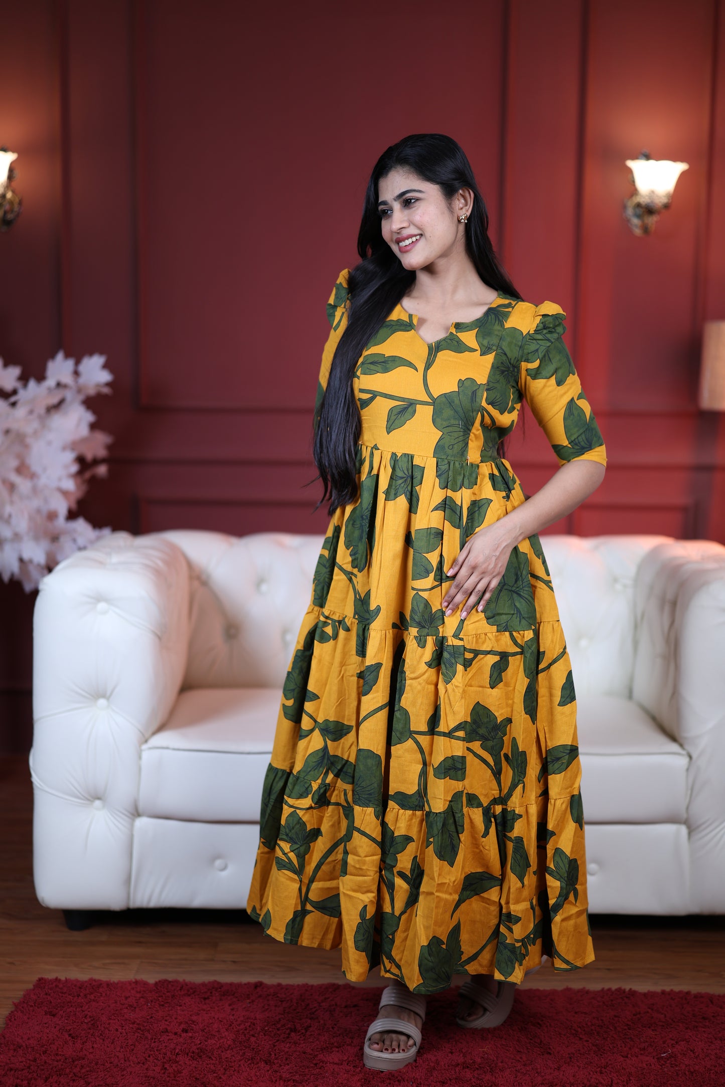 Premium Cotton Printed 3-Tier Maxi Dress | Size M-3XL | Feeding/Non-Feeding
