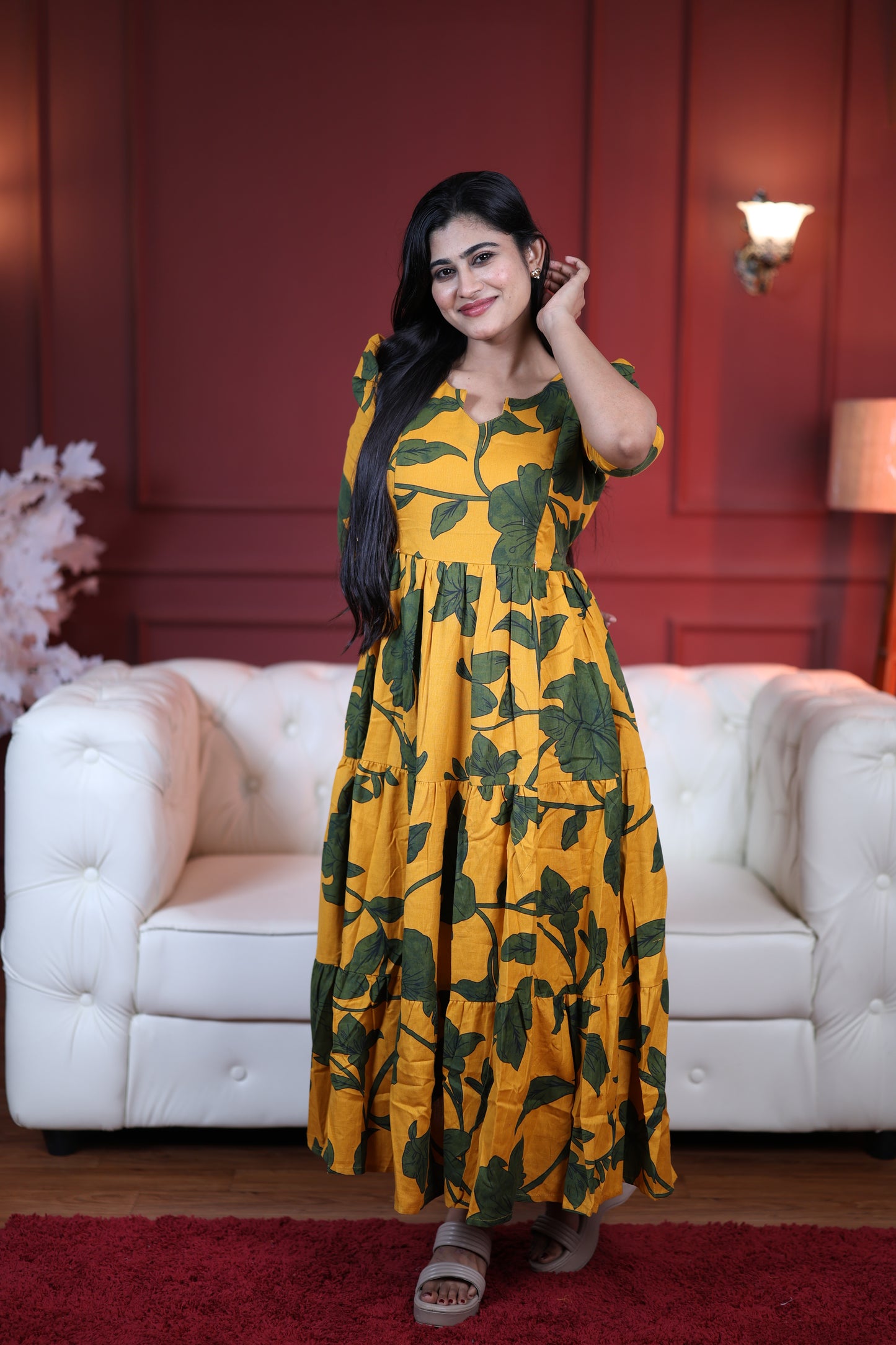 Premium Cotton Printed 3-Tier Maxi Dress | Size M-3XL | Feeding/Non-Feeding