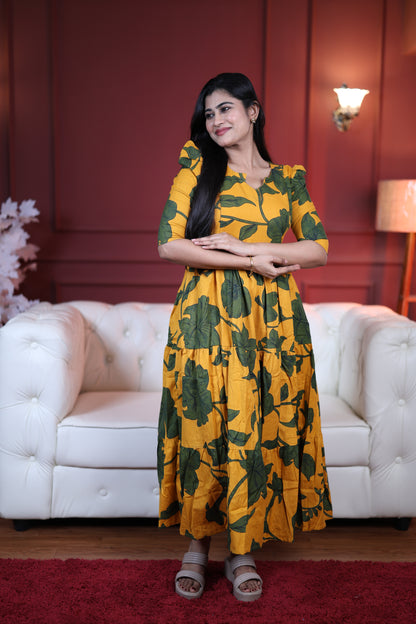 Premium Cotton Printed 3-Tier Maxi Dress | Size M-3XL | Feeding/Non-Feeding