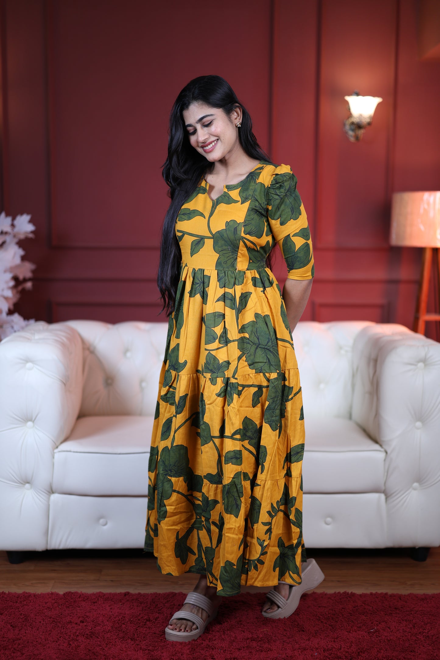 Premium Cotton Printed 3-Tier Maxi Dress | Size M-3XL | Feeding/Non-Feeding