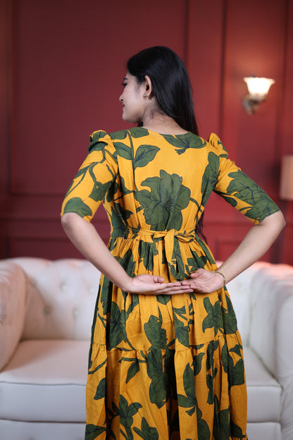 Premium Cotton Printed 3-Tier Maxi Dress | Size M-3XL | Feeding/Non-Feeding