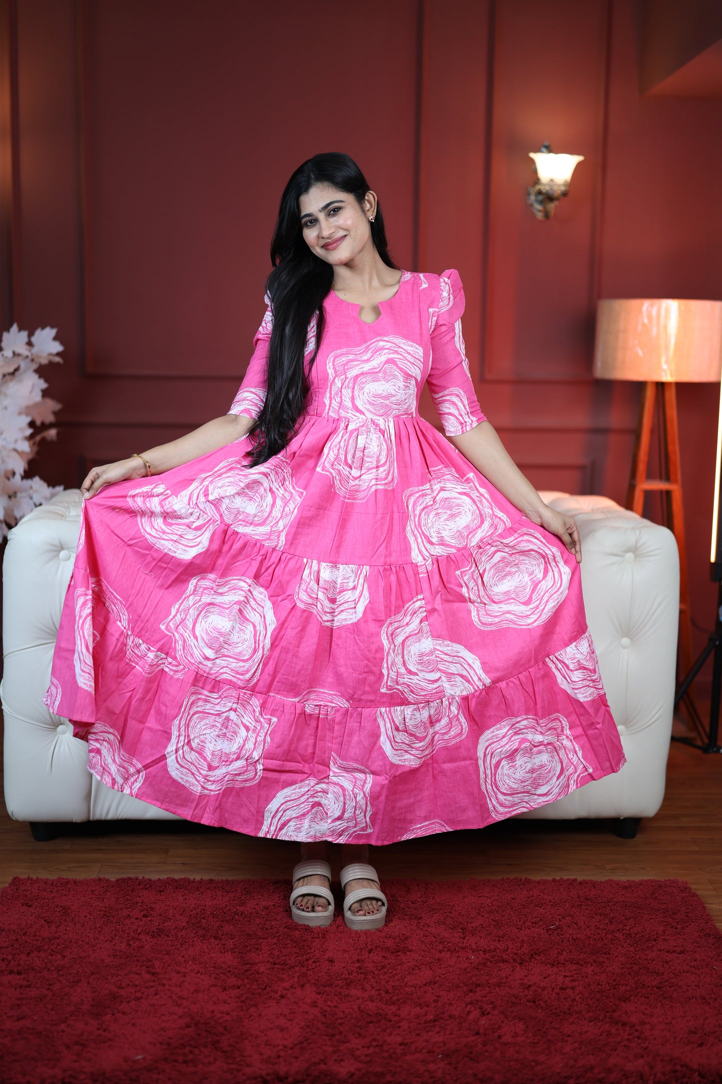 Premium Cotton Printed 3-Tier Maxi Dress | Size M-3XL | Feeding/Non-Feeding