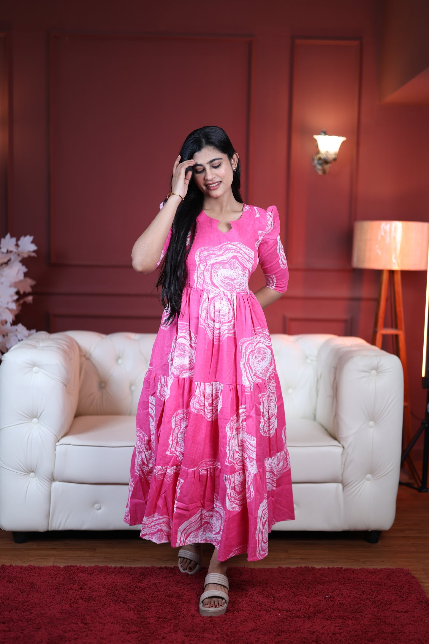 Premium Cotton Printed 3-Tier Maxi Dress | Size M-3XL | Feeding/Non-Feeding