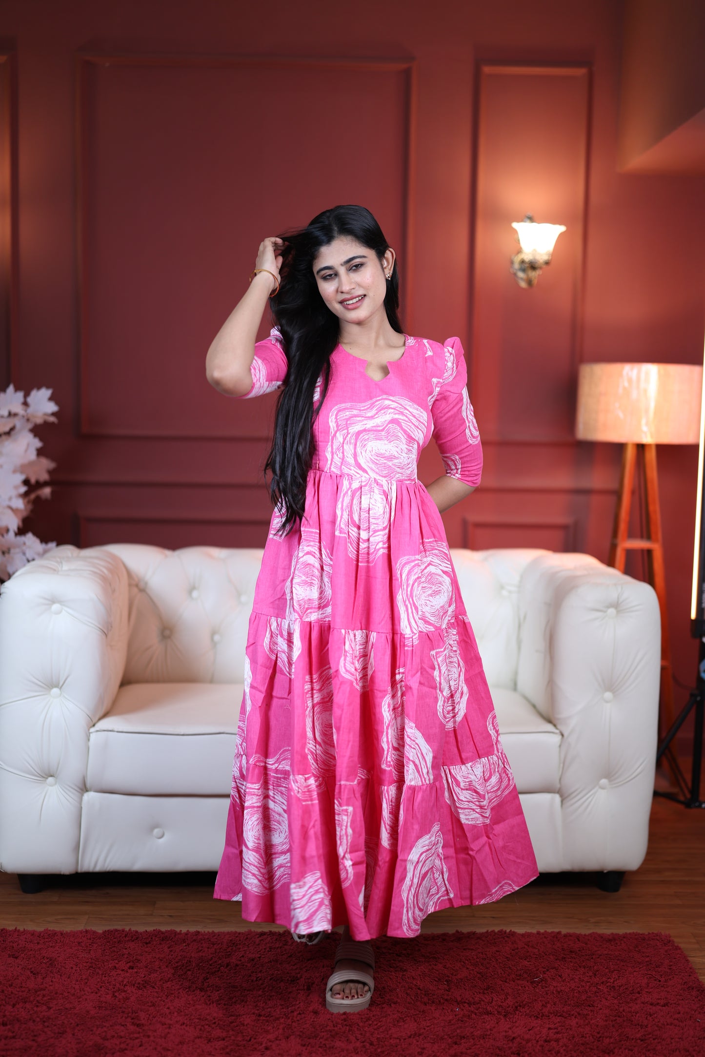 Premium Cotton Printed 3-Tier Maxi Dress | Size M-3XL | Feeding/Non-Feeding