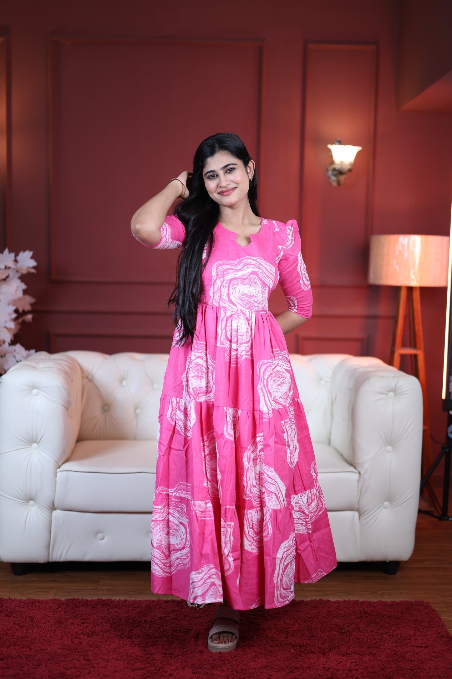Premium Cotton Printed 3-Tier Maxi Dress | Size M-3XL | Feeding/Non-Feeding