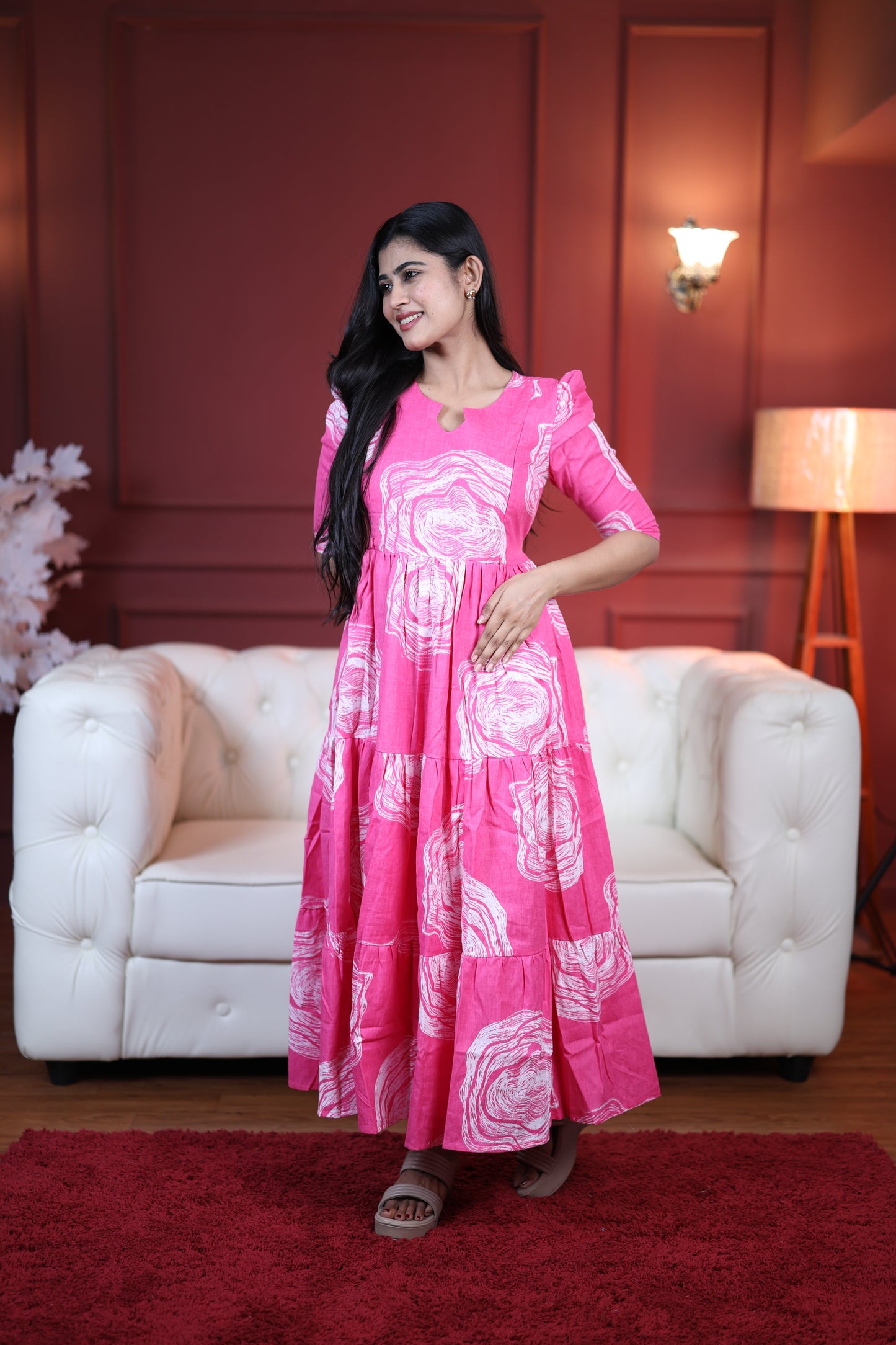 Premium Cotton Printed 3-Tier Maxi Dress | Size M-3XL | Feeding/Non-Feeding