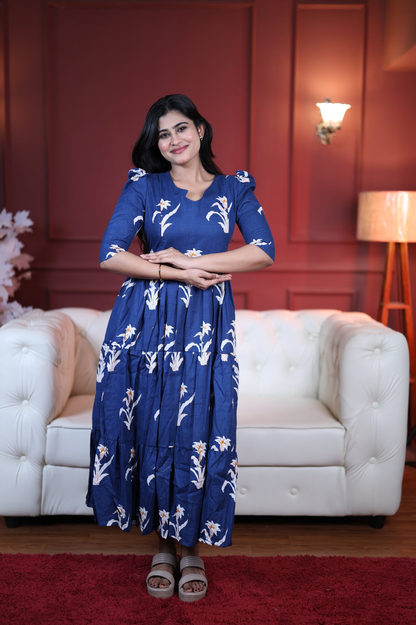 Premium Cotton Printed 3-Tier Maxi Dress | Size M-3XL | Feeding/Non-Feeding