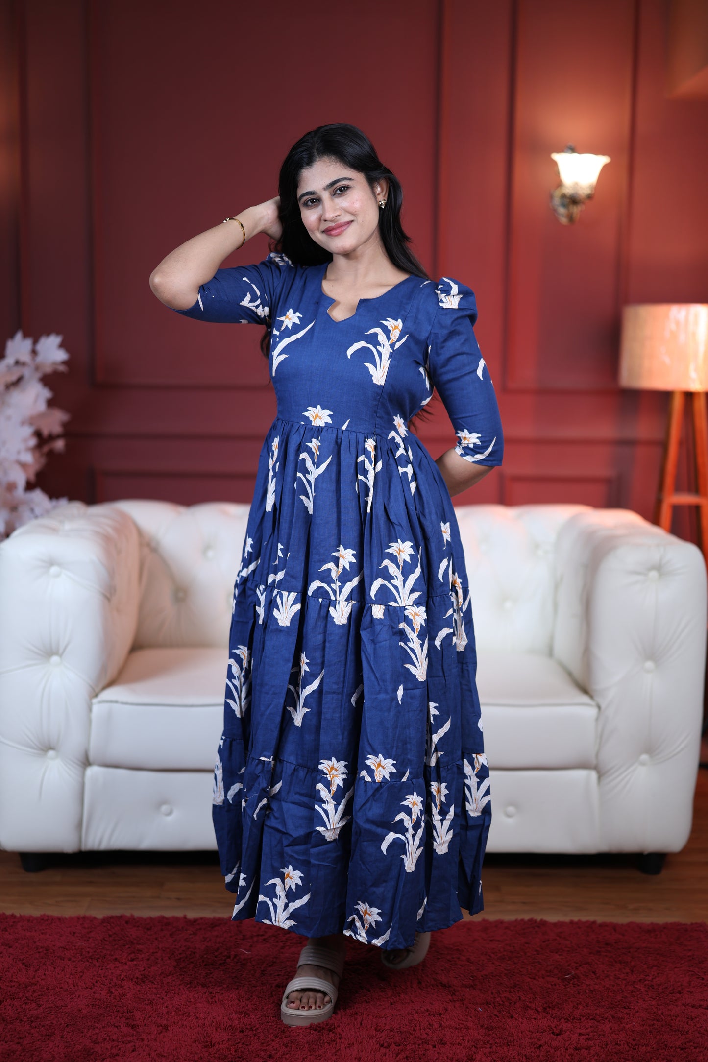 Premium Cotton Printed 3-Tier Maxi Dress | Size M-3XL | Feeding/Non-Feeding
