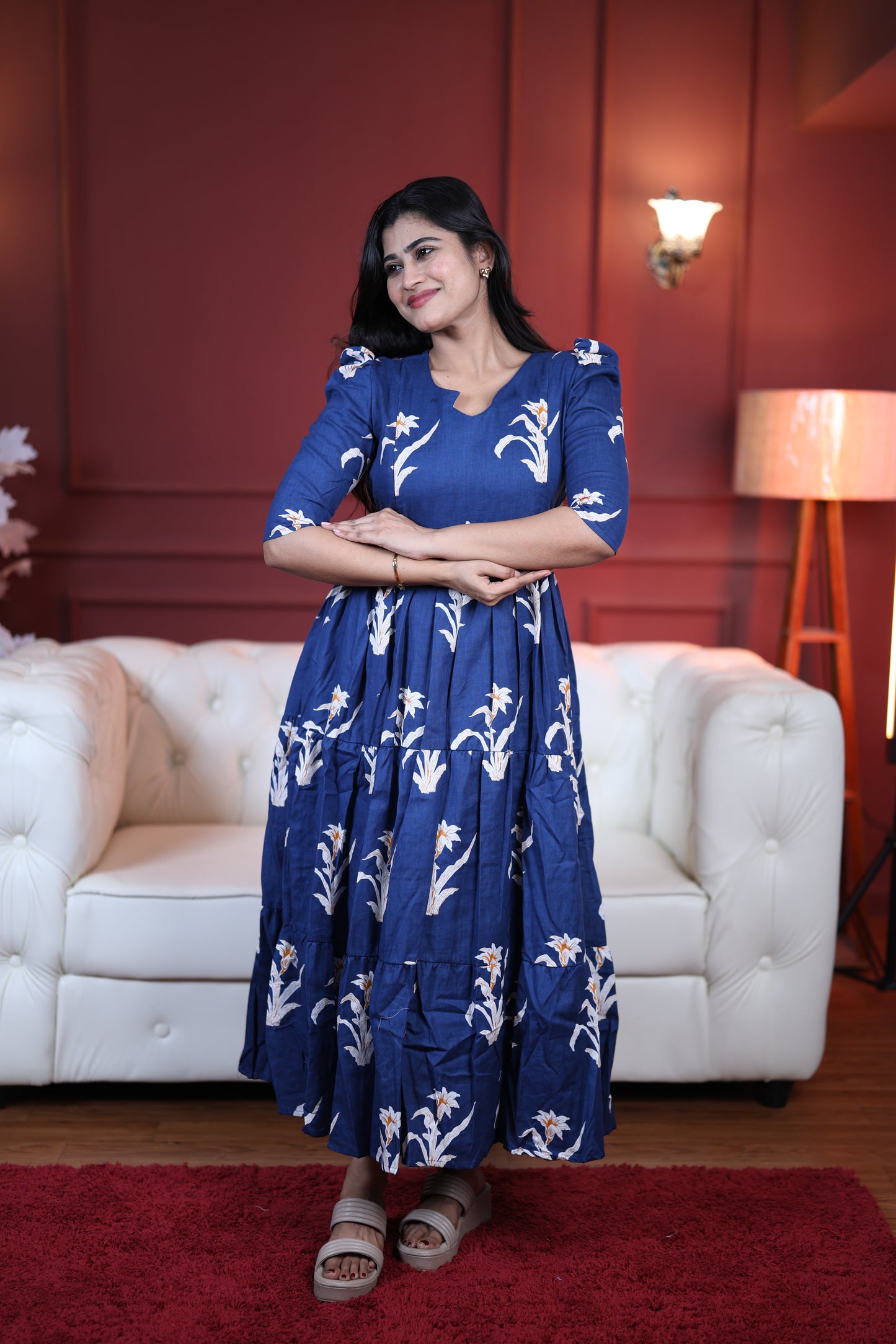 Premium Cotton Printed 3-Tier Maxi Dress | Size M-3XL | Feeding/Non-Feeding
