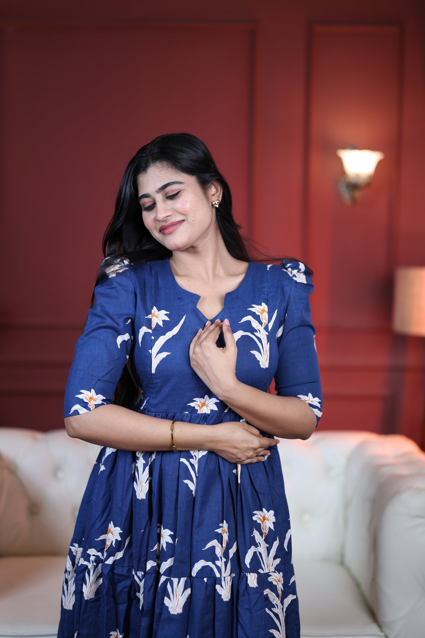 Premium Cotton Printed 3-Tier Maxi Dress | Size M-3XL | Feeding/Non-Feeding
