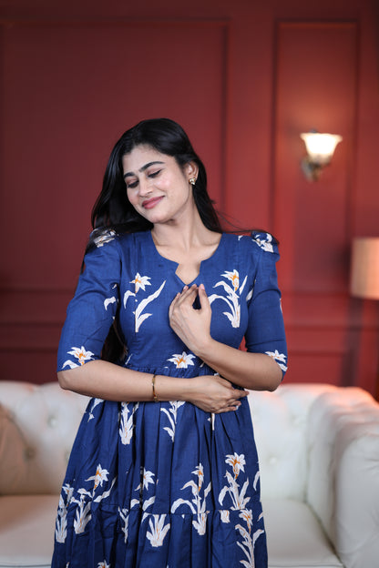 Premium Cotton Printed 3-Tier Maxi Dress | Size M-3XL | Feeding/Non-Feeding