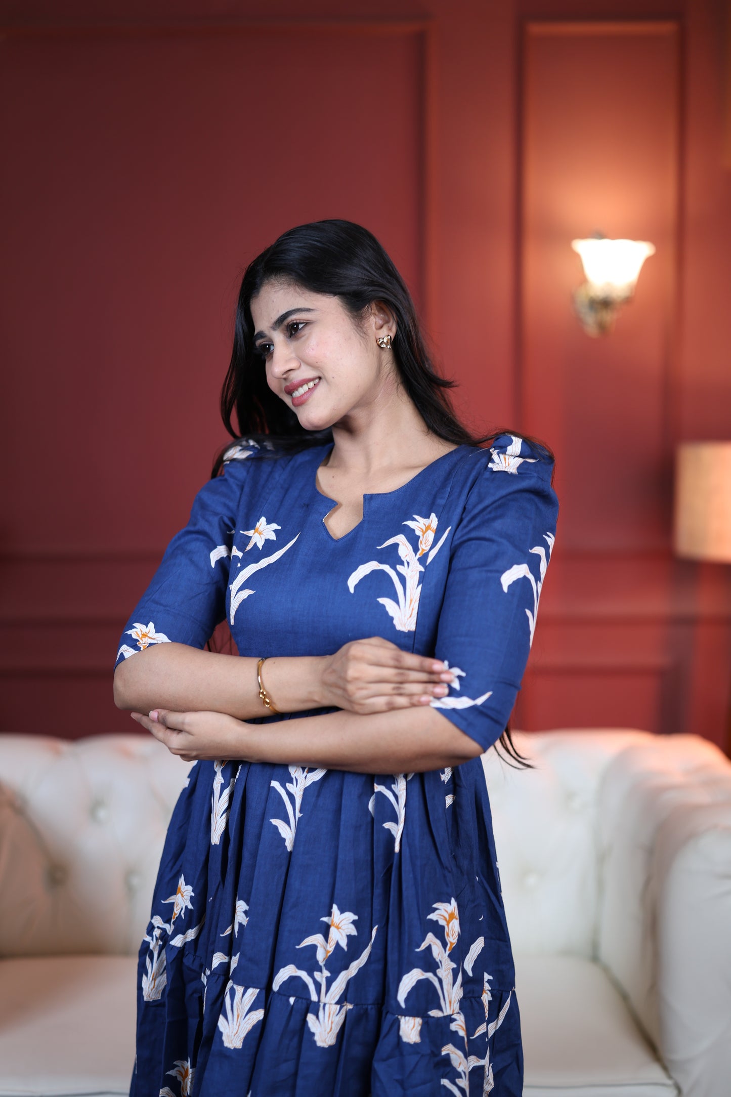 Premium Cotton Printed 3-Tier Maxi Dress | Size M-3XL | Feeding/Non-Feeding
