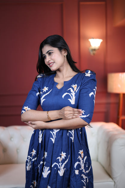 Premium Cotton Printed 3-Tier Maxi Dress | Size M-3XL | Feeding/Non-Feeding