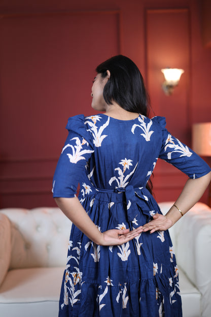 Premium Cotton Printed 3-Tier Maxi Dress | Size M-3XL | Feeding/Non-Feeding