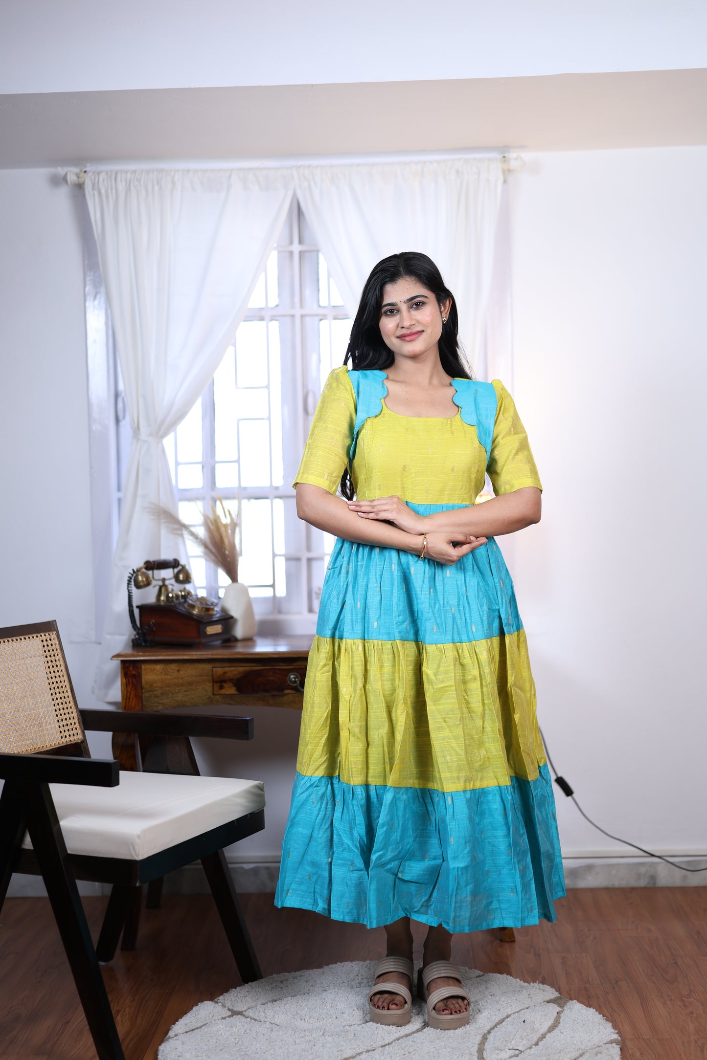 Premium Summer Silk Cotton 3-Tier Maxi Dress | Size M-3XL