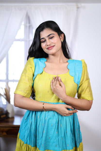 Premium Summer Silk Cotton 3-Tier Maxi Dress | Size M-3XL