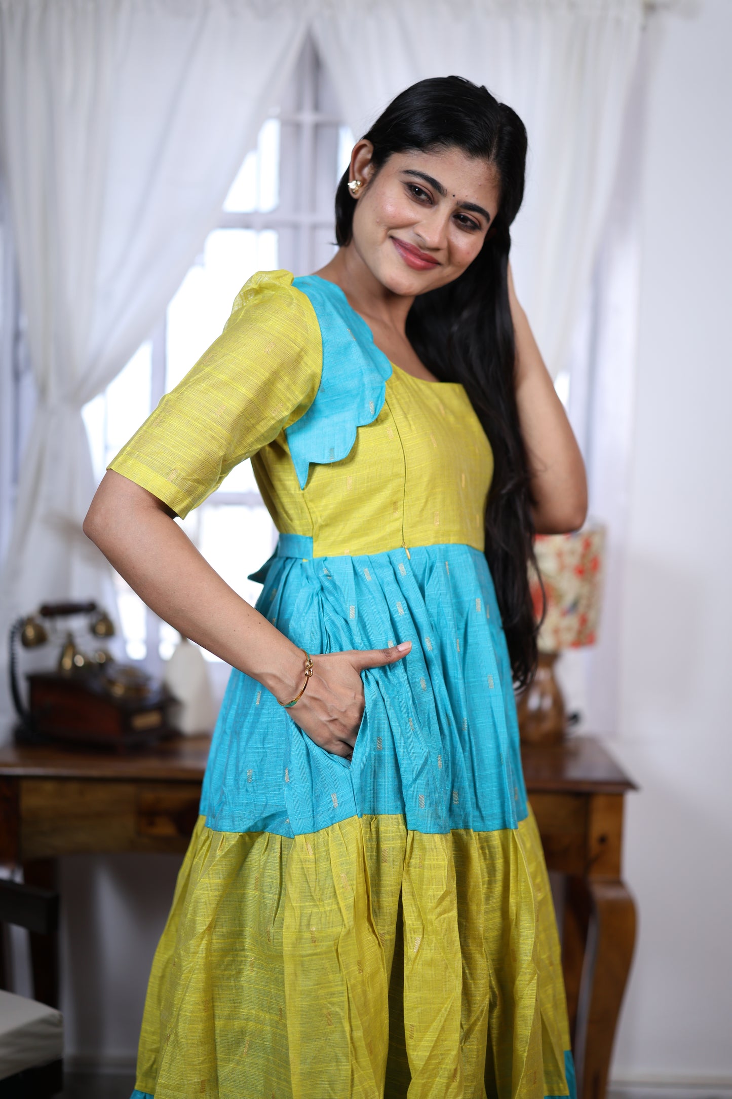 Premium Summer Silk Cotton 3-Tier Maxi Dress | Size M-3XL