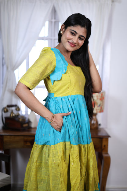 Premium Summer Silk Cotton 3-Tier Maxi Dress | Size M-3XL