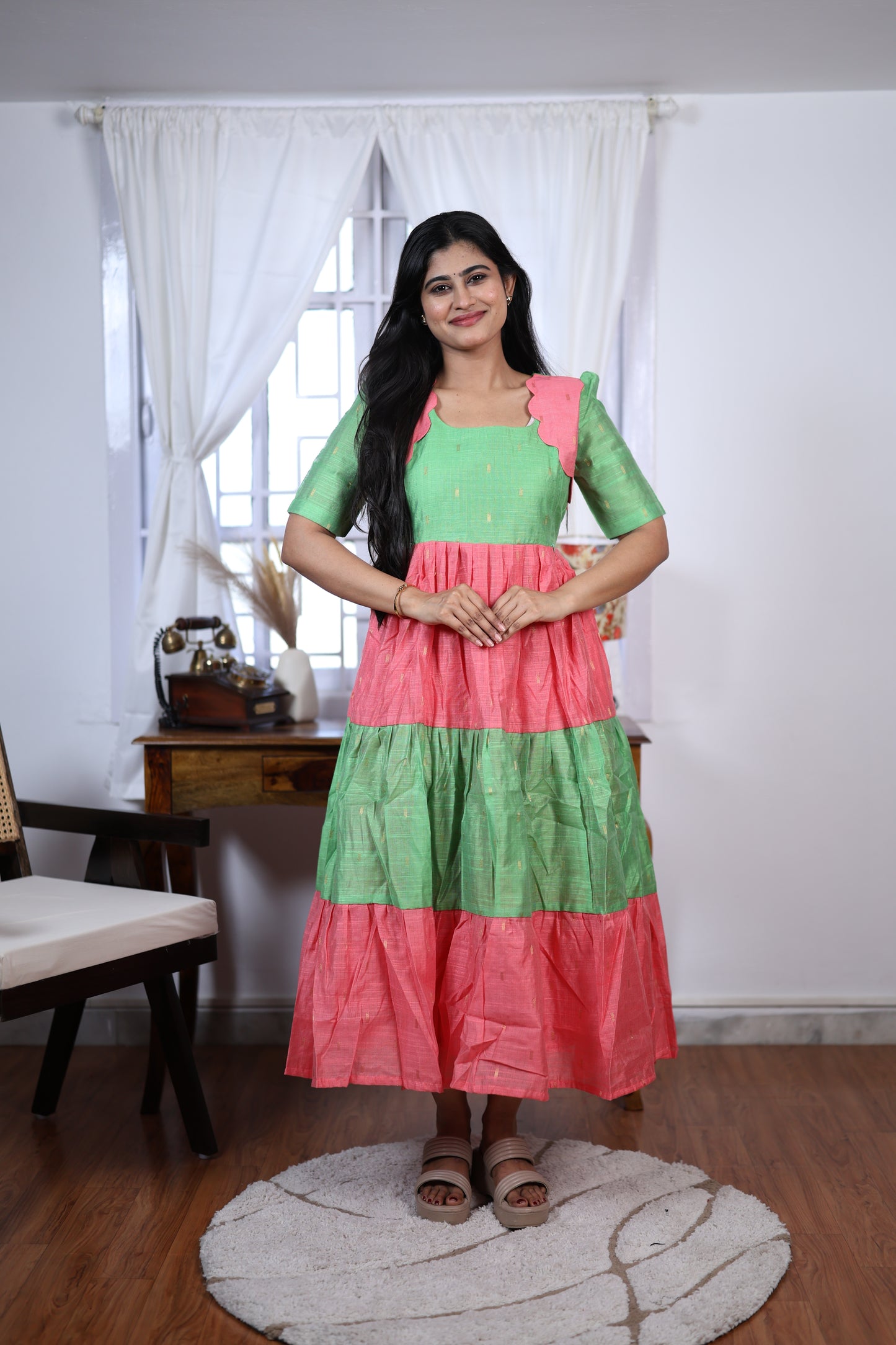 Premium Summer Silk Cotton 3-Tier Maxi Dress | Size M-3XL