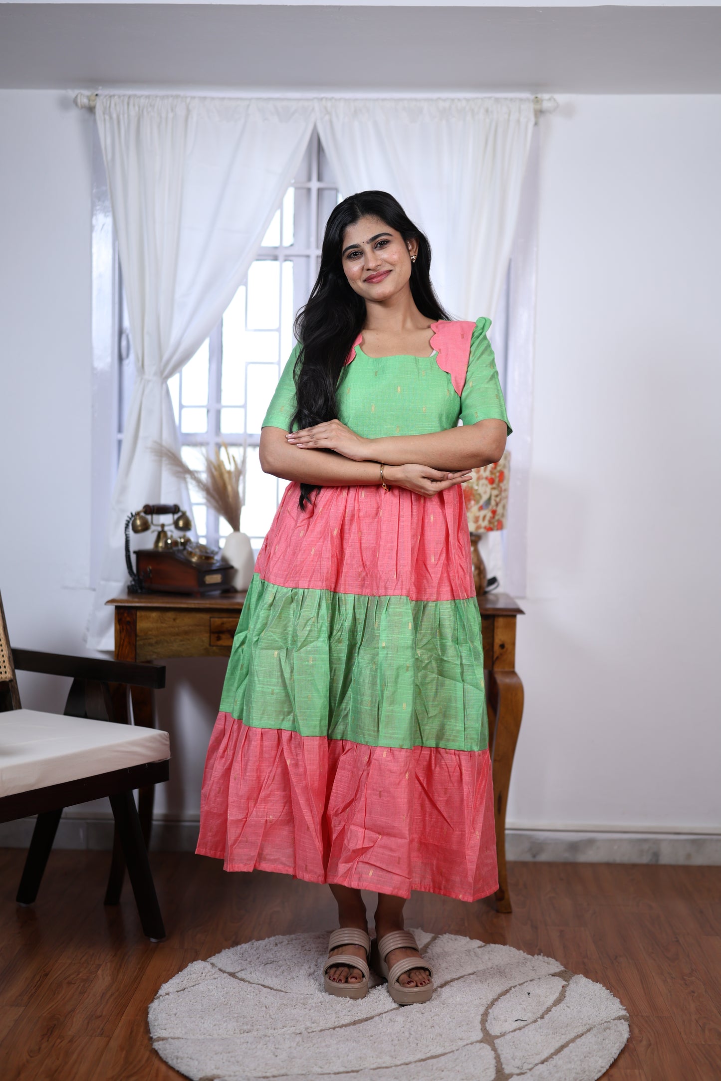 Premium Summer Silk Cotton 3-Tier Maxi Dress | Size M-3XL