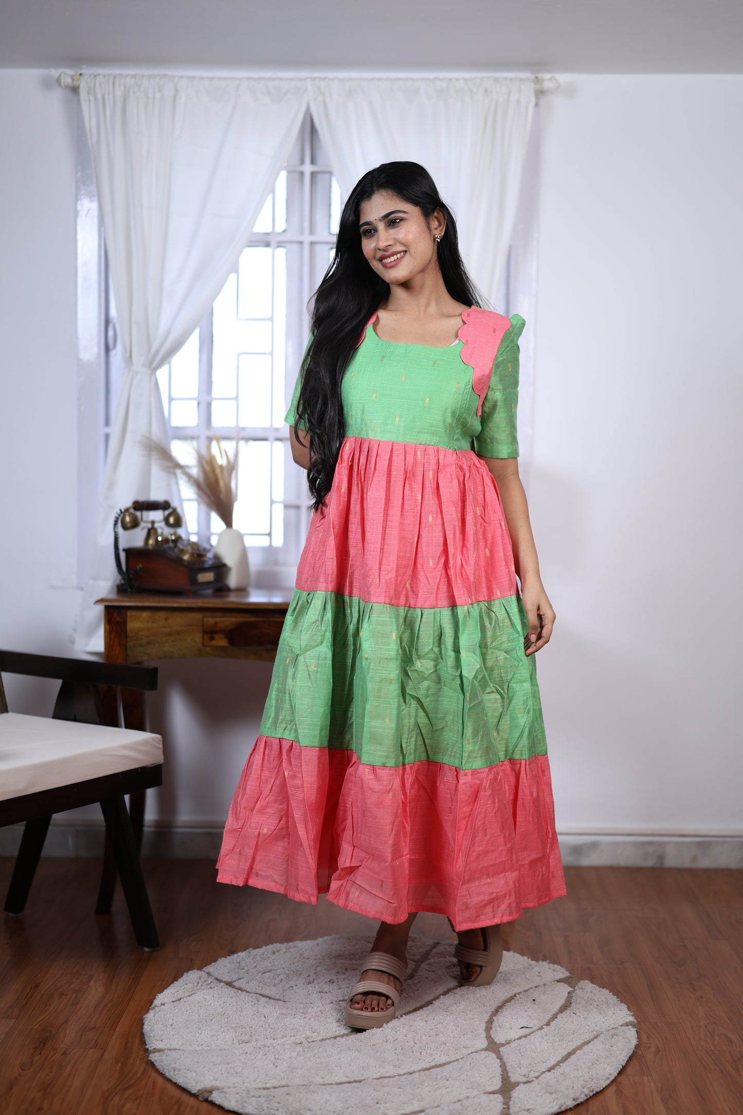 Premium Summer Silk Cotton 3-Tier Maxi Dress | Size M-3XL