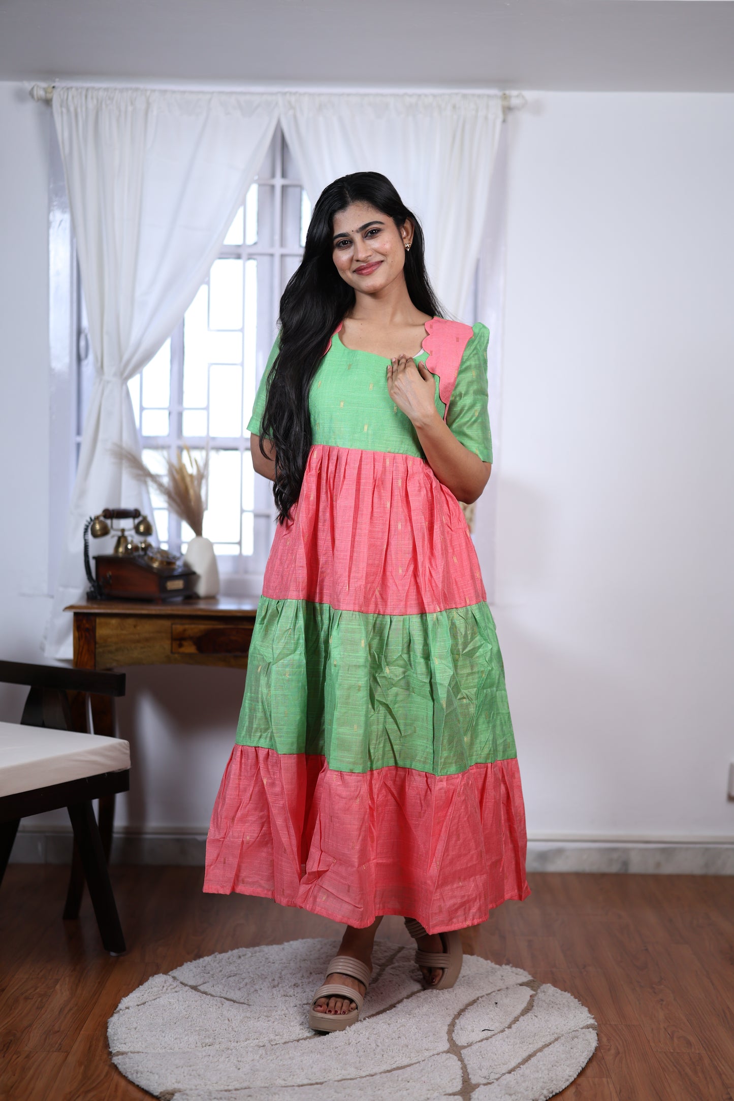 Premium Summer Silk Cotton 3-Tier Maxi Dress | Size M-3XL