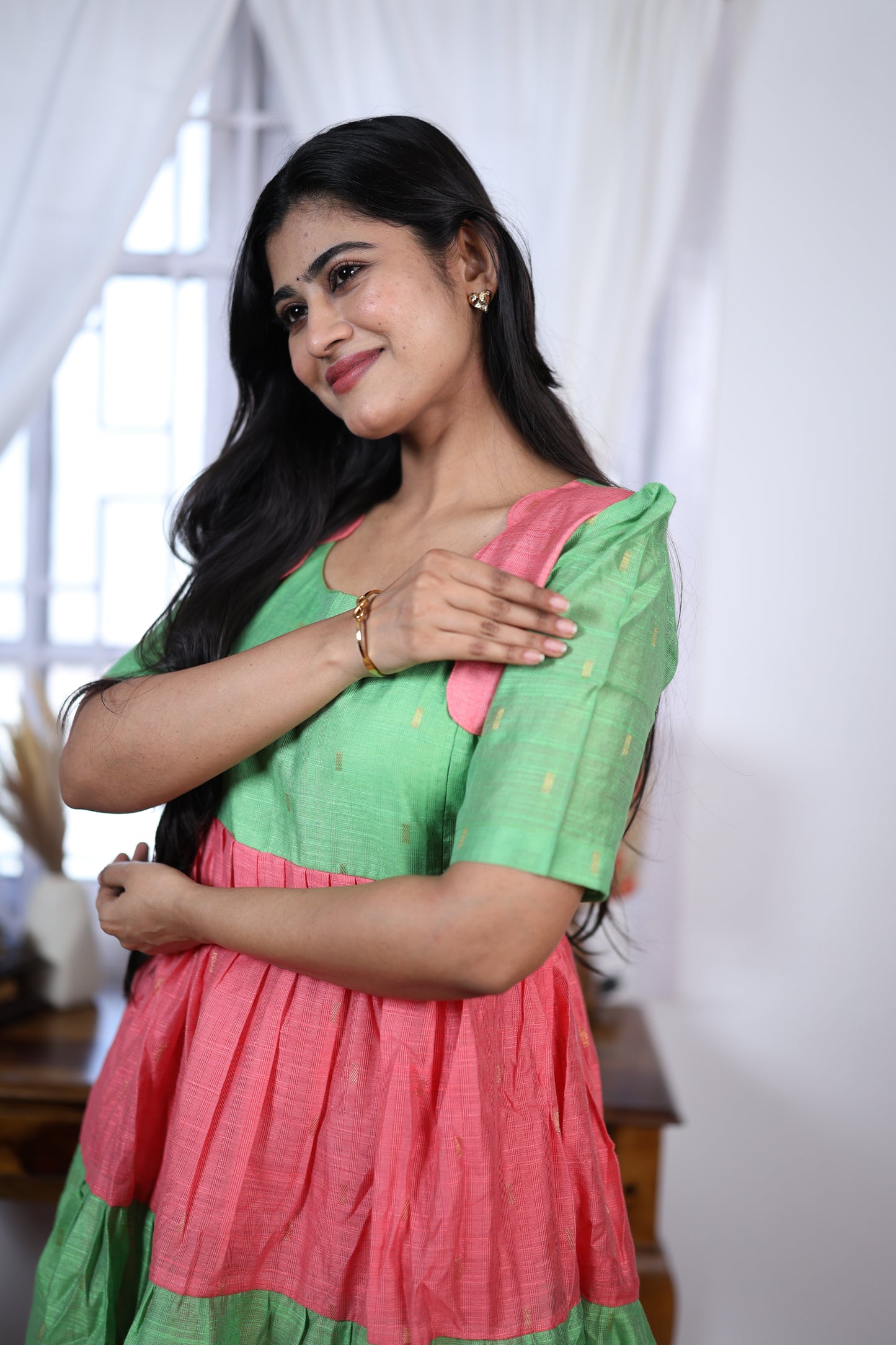 Premium Summer Silk Cotton 3-Tier Maxi Dress | Size M-3XL