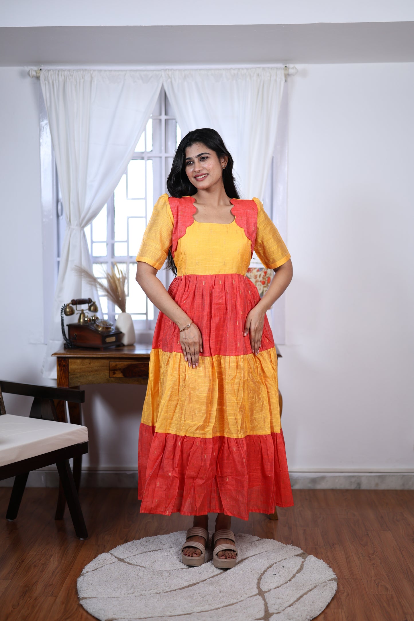 Premium Summer Silk Cotton 3-Tier Maxi Dress | Size M-3XL