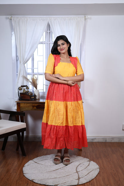 Premium Summer Silk Cotton 3-Tier Maxi Dress | Size M-3XL