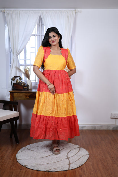Premium Summer Silk Cotton 3-Tier Maxi Dress | Size M-3XL