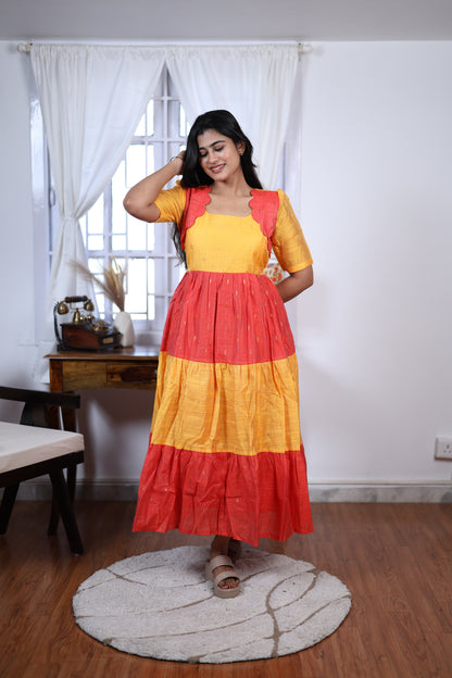 Premium Summer Silk Cotton 3-Tier Maxi Dress | Size M-3XL