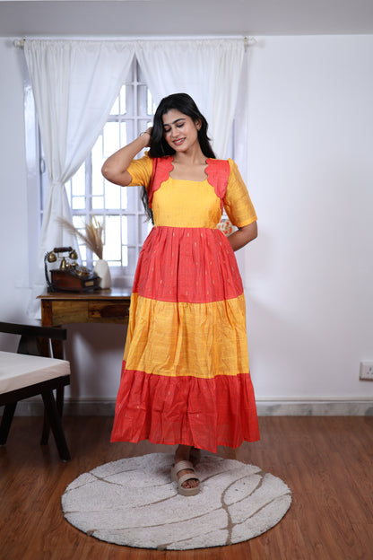 Premium Summer Silk Cotton 3-Tier Maxi Dress | Size M-3XL