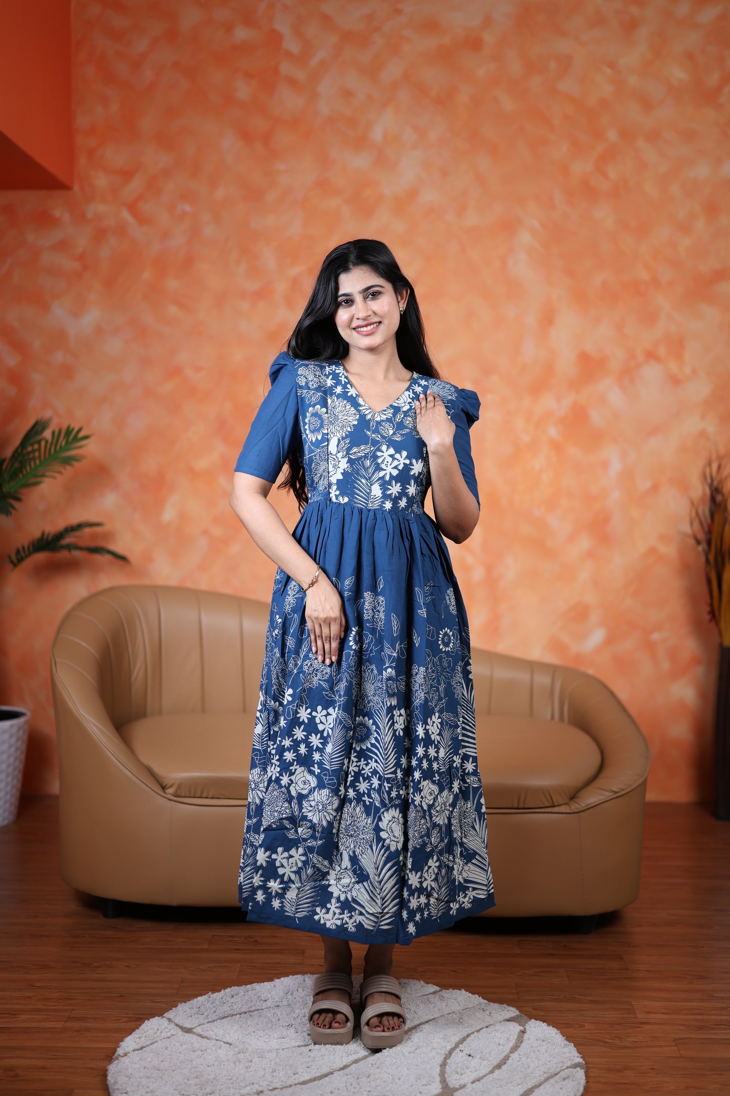 Premium Cotton Daman Print Fabric Maxi with Cotton lining