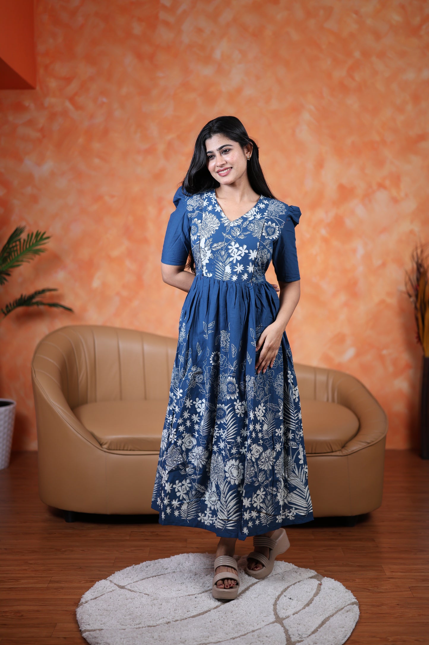 Premium Cotton Daman Print Fabric Maxi with Cotton lining