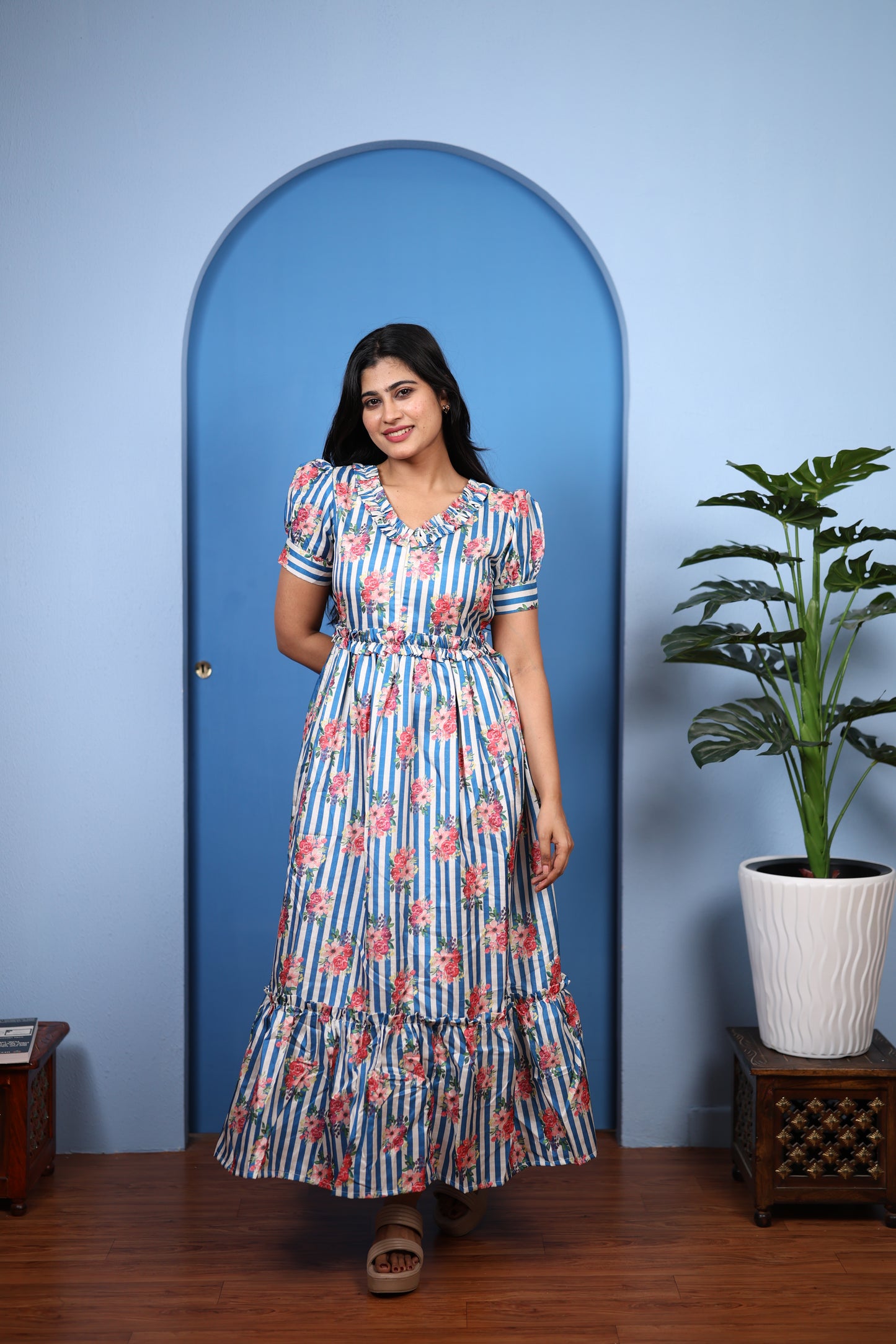 Premium Mul Chanderi Frill Maxi| With Lining | Size M-3XL | Feeding only